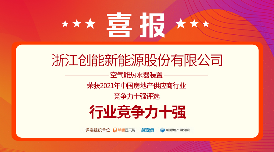 重磅揭曉！創(chuàng)能股份榮獲“2021中國房地產(chǎn)供應(yīng)商行業(yè)競爭力十強”前二甲